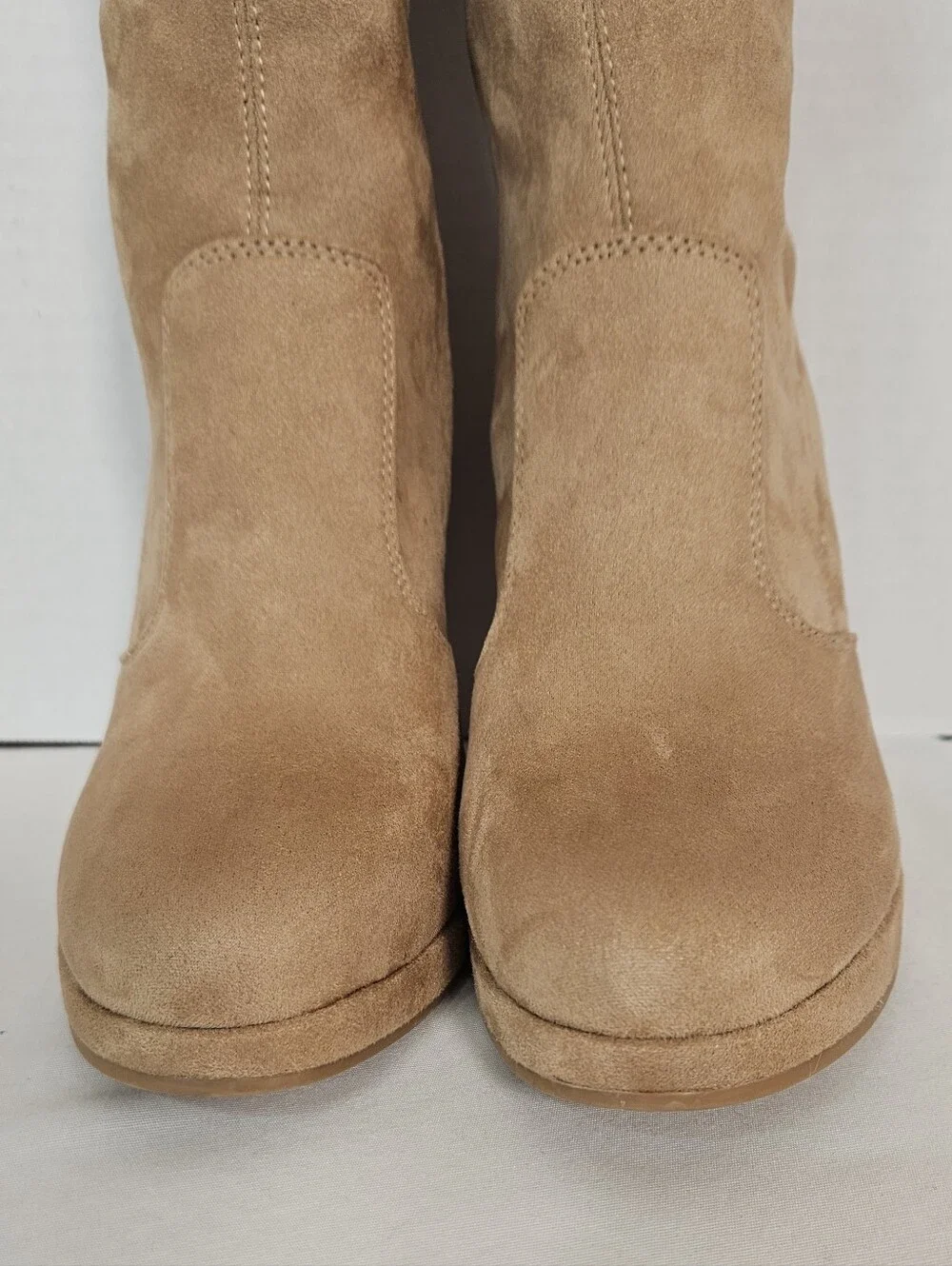 Gianni Bini Tan Stretch Over Knee Platform Block Heel Boots Size 8.5
